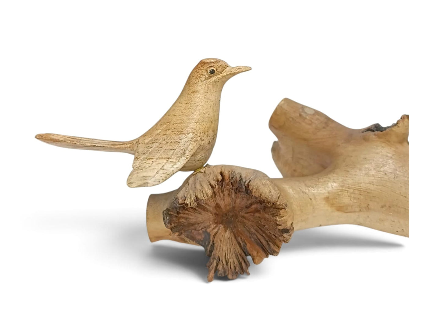 Hand Carved Wooden Bird Couple on Natural Rootwood Sculpture