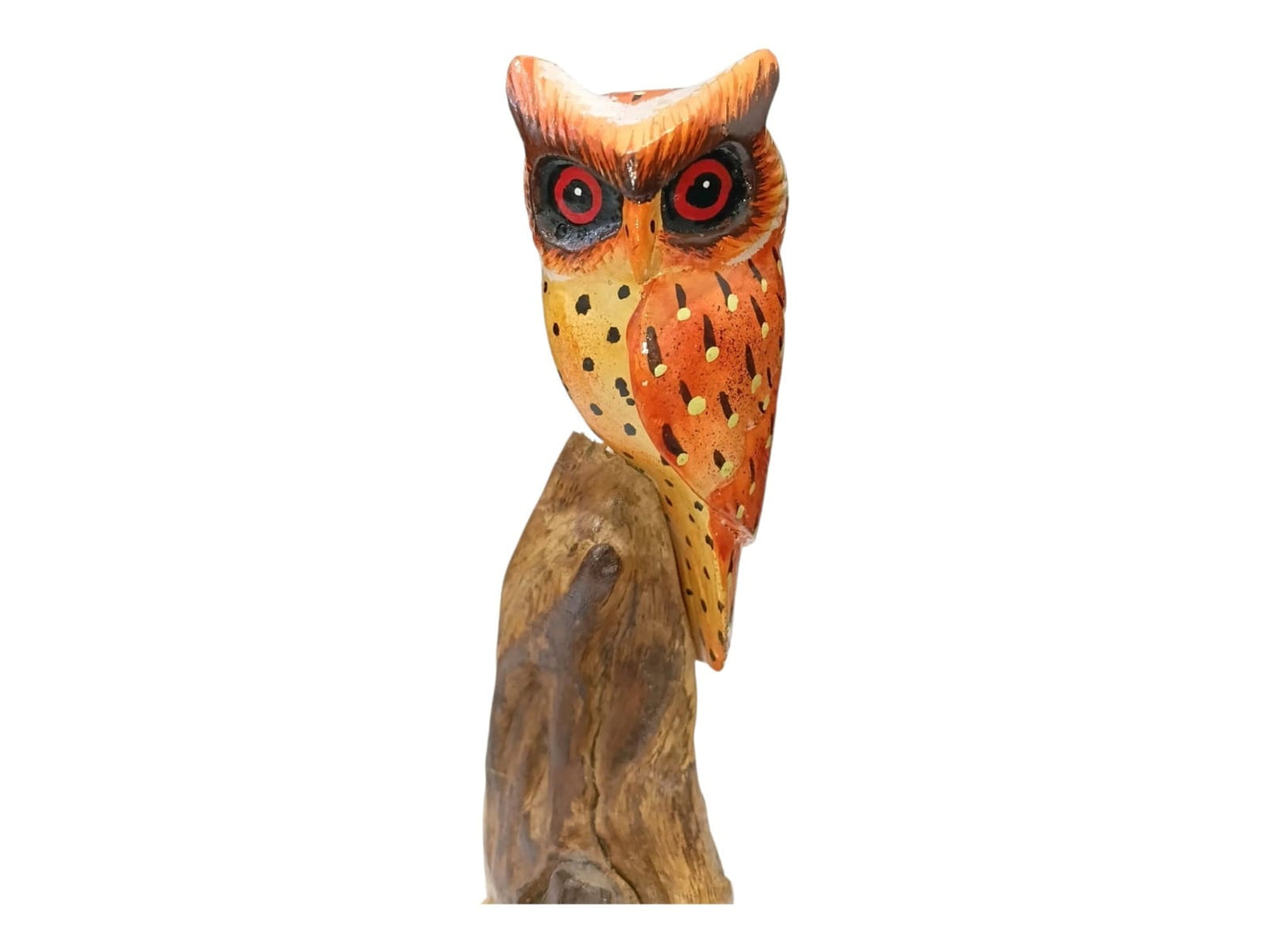 Hand Painted Wooden Owl on Natural Rootwood Sculpture