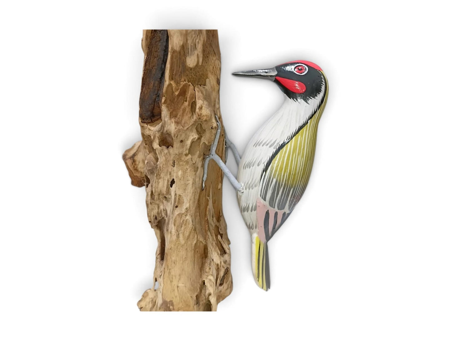 Hand Painted Wooden Woodpecker on Natural Rootwood Sculpture