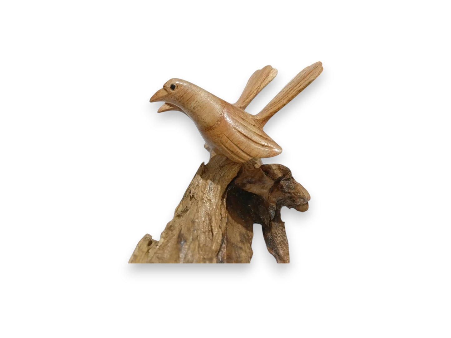 Hand Carved Wooden Bird Couple on Natural Rootwood