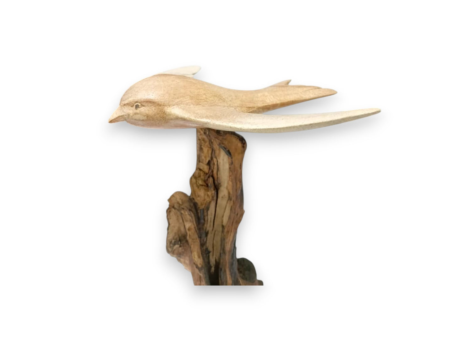 Hand Carved Wooden Swiftlet Bird in Flight Sculpture