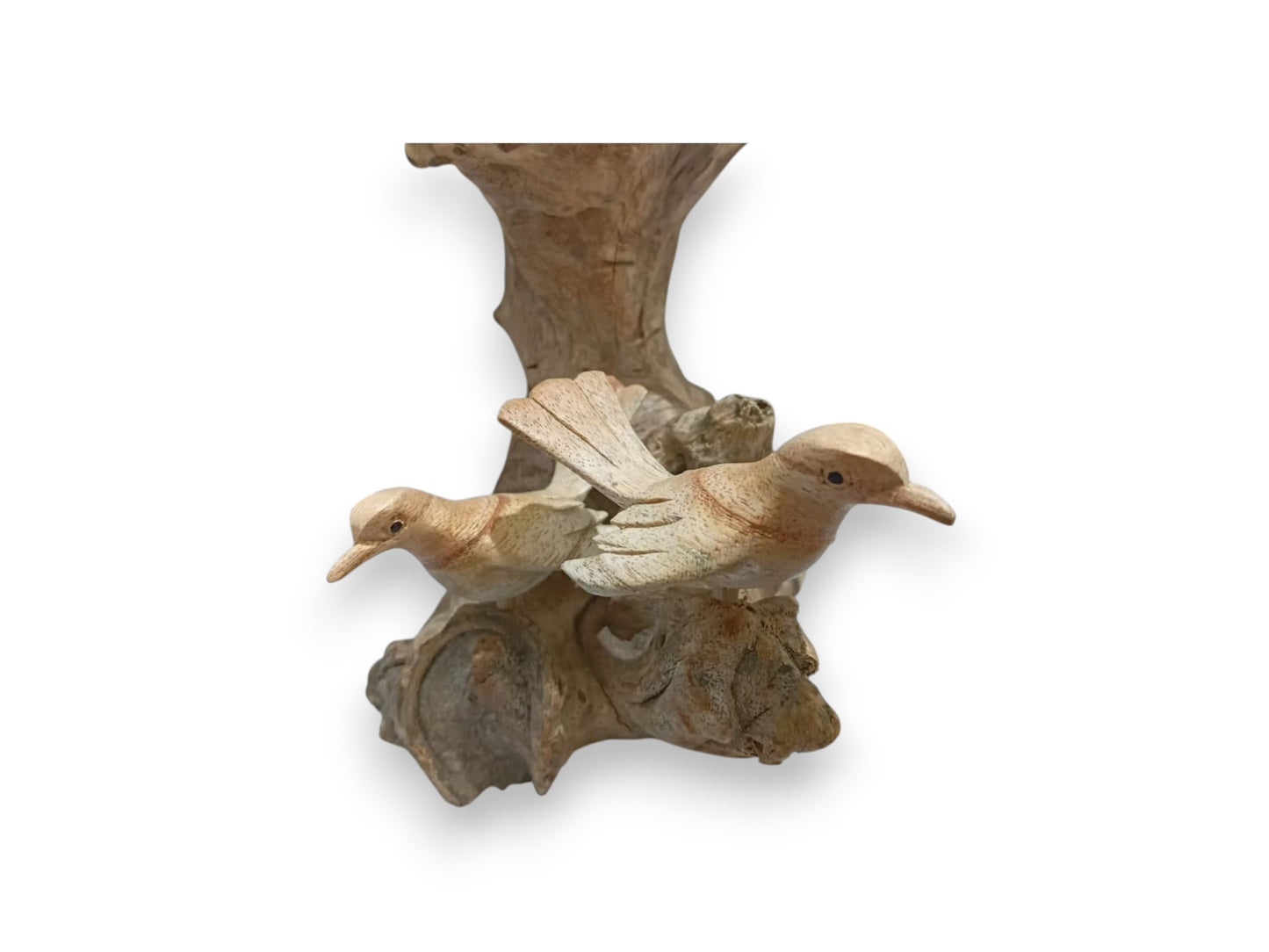 Hand Carved Wooden Bird Family with Nest and Eggs Sculpture