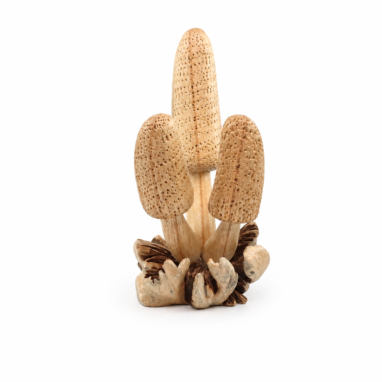 Handcrafted wooden mushroom sculpture made by Balinese artisans