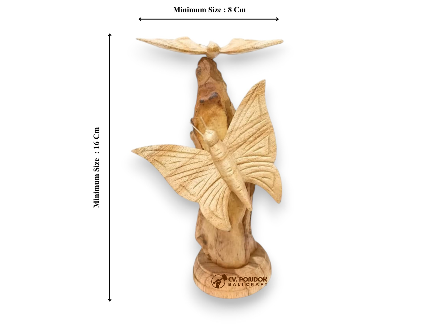 Two Hand Carved Wooden Butterflies on Natural Rootwood Tabletop Sculpture
