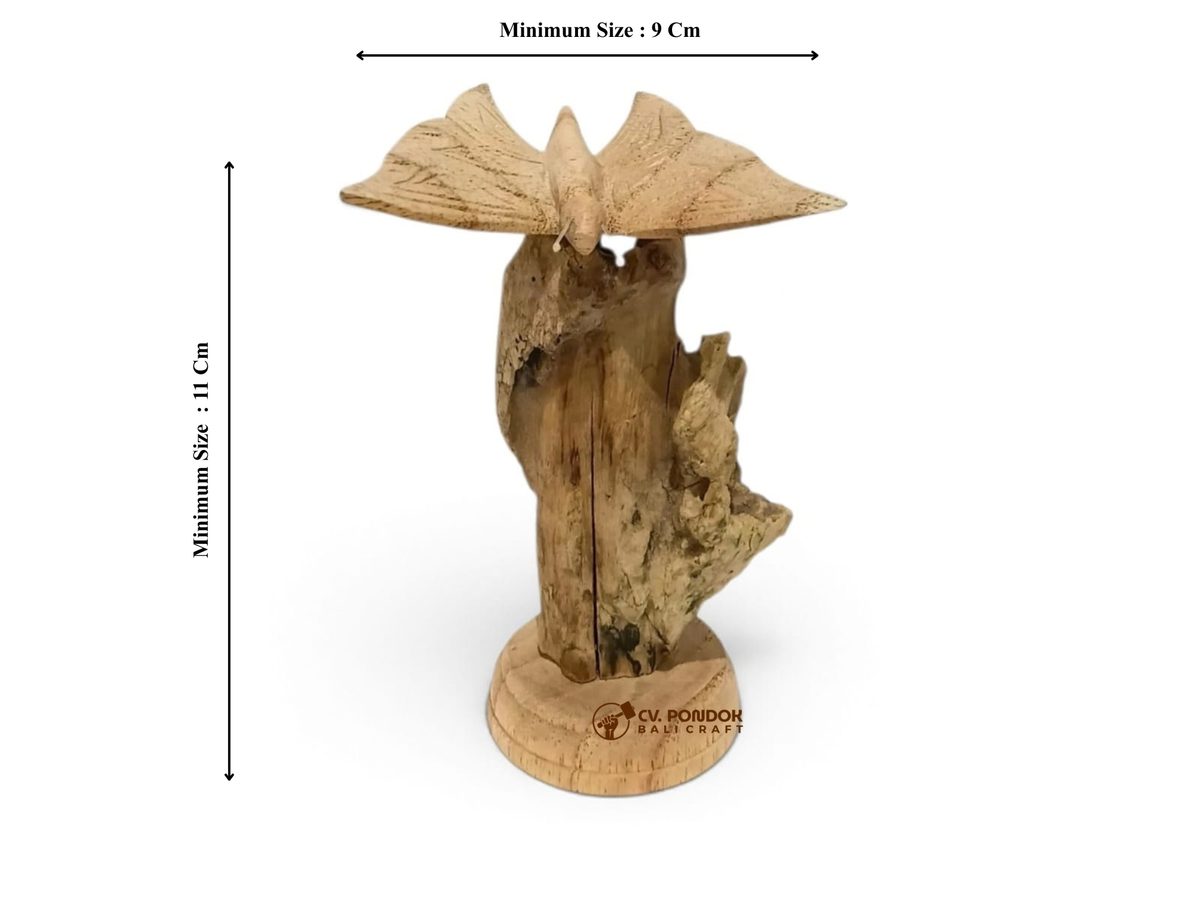 Hand-Carved Wooden Butterfly Sculpture on Natural Wood Stand
