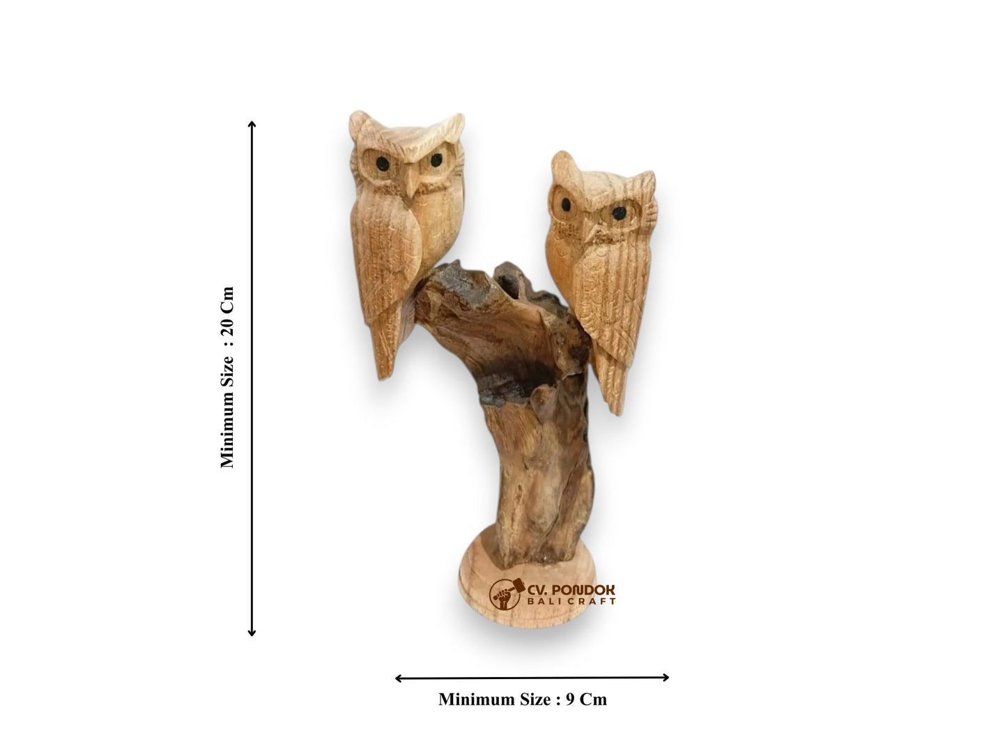 Hand Carved Wooden Owl Couple Sculpture on Driftwood