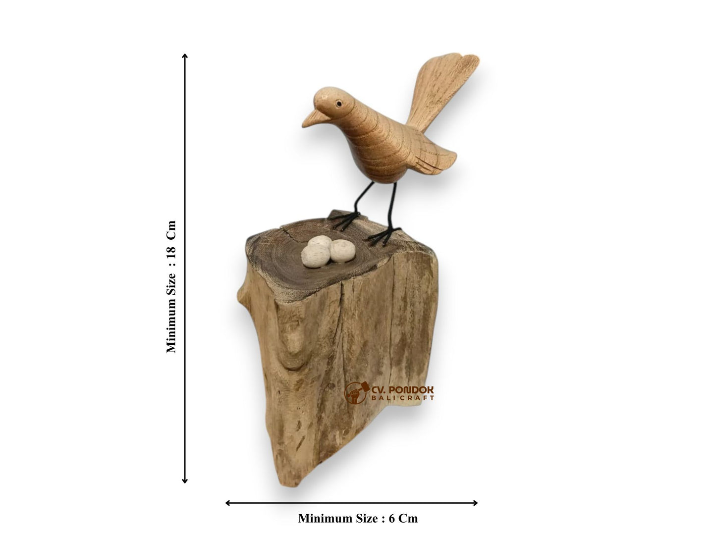Hand Carved Wooden Bird with Three Eggs on Driftwood Sculpture