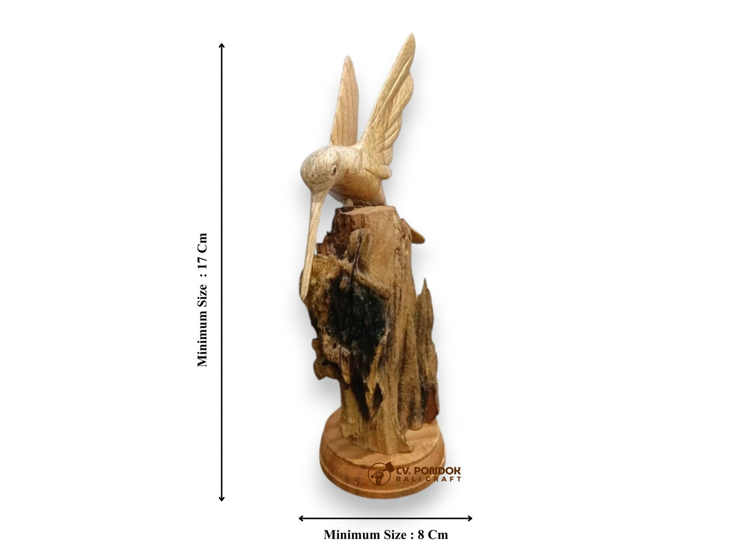 Hand Carved Wooden Hummingbird on Natural Rootwood Sculpture