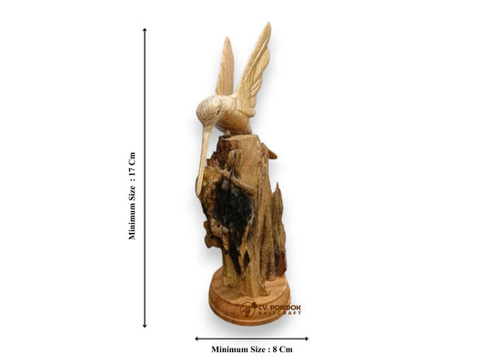 Hand Carved Wooden Hummingbird on Natural Rootwood Sculpture