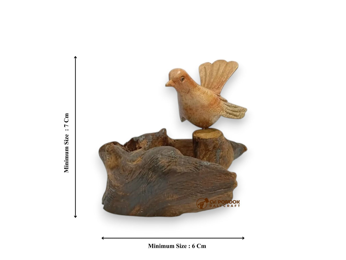 Hand Carved Wooden Bird Figurine on Natural Rootwood