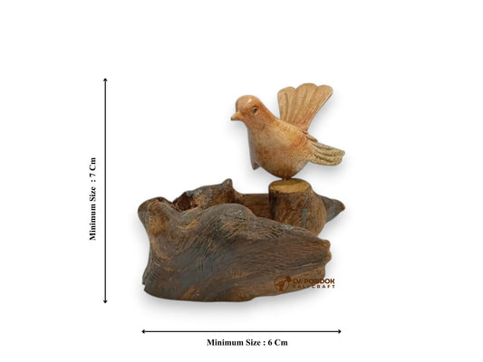 Hand Carved Wooden Bird Figurine on Natural Rootwood