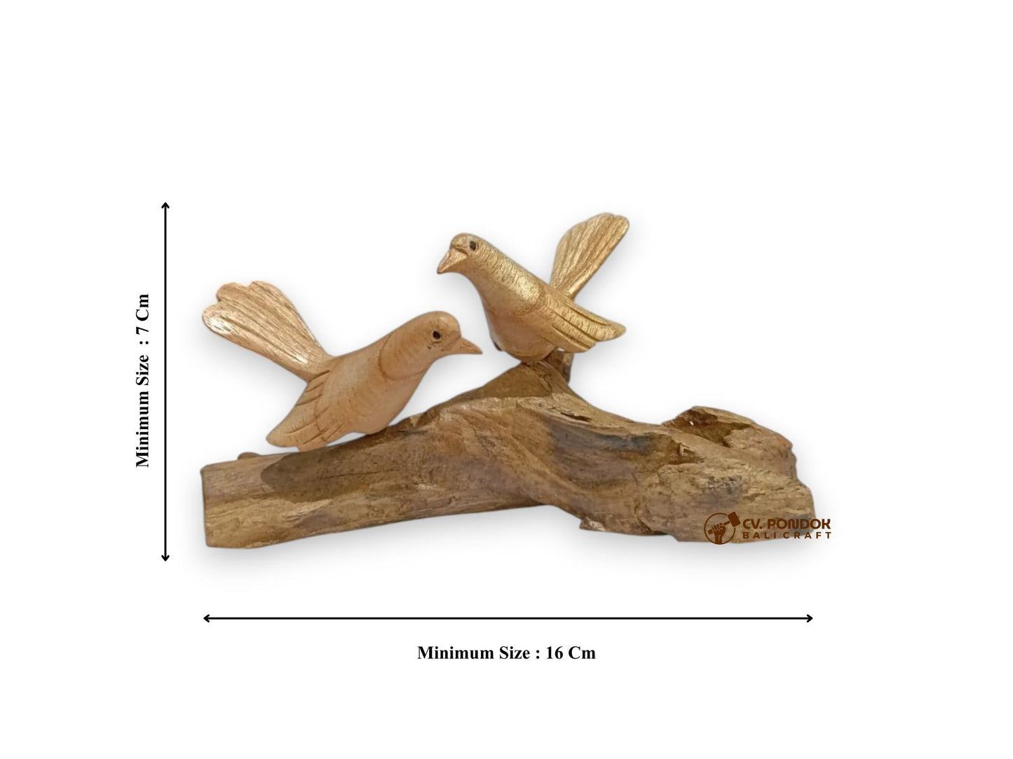 Hand Carved Wooden Bird Couple on Natural Rootwood