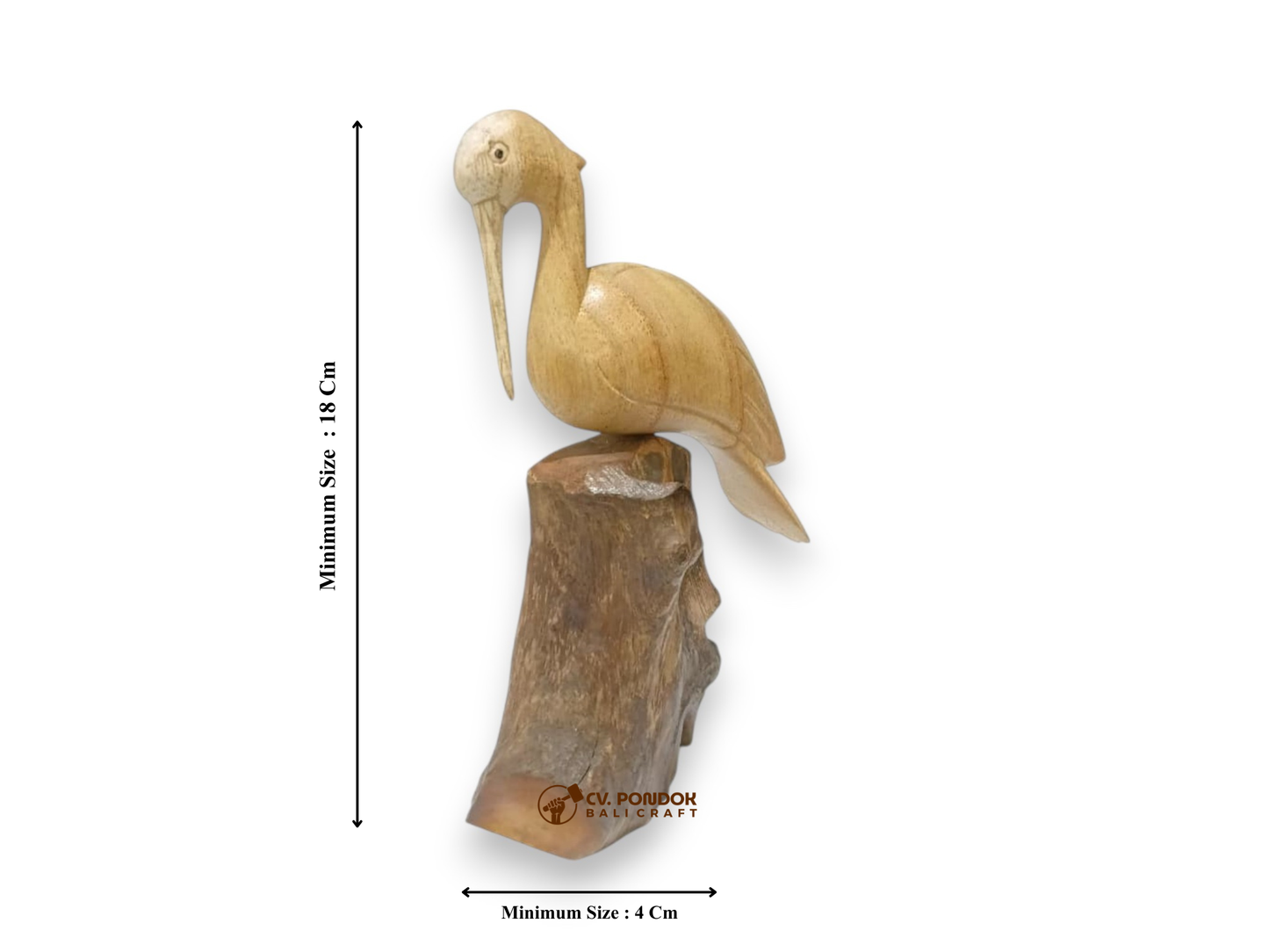 Hand Carved Wooden Pelican Sculpture on Natural Rootwood