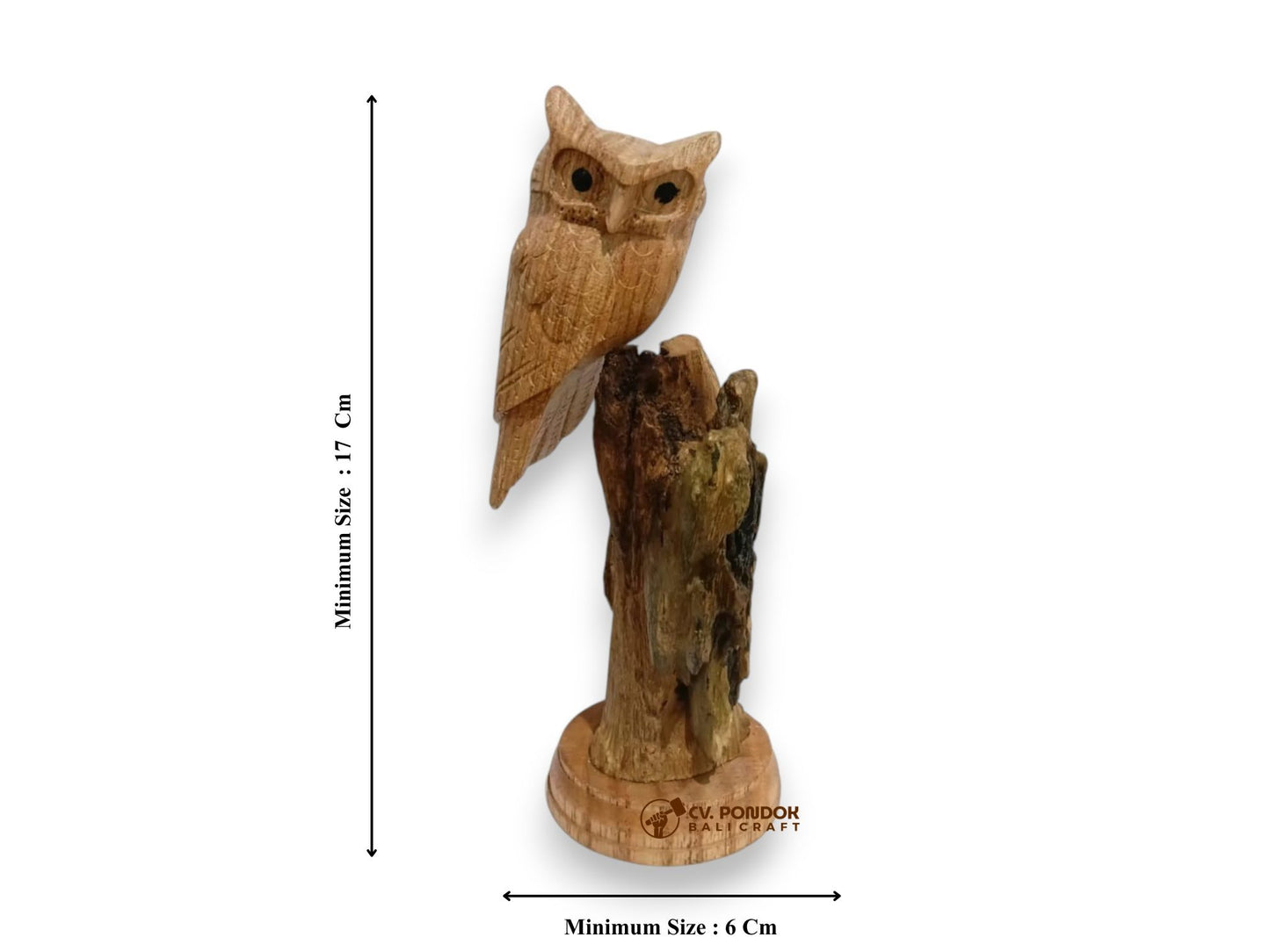 Hand Carved Wooden Owl Sculpture on Natural Wood Base