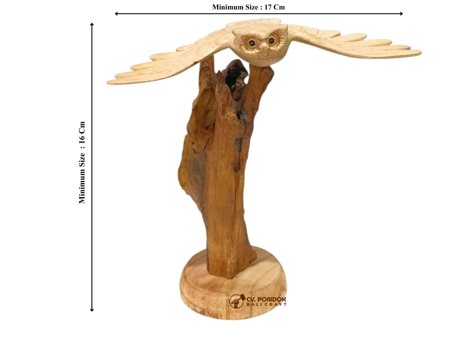 Hand Carved Wooden Flying Owl Sculpture on Natural Rootwood