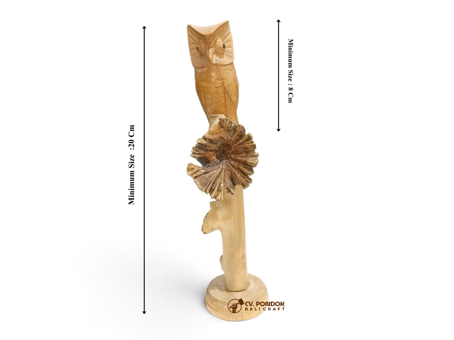 Hand Carved Wooden Owl with Mushrooms Tabletop Sculpture