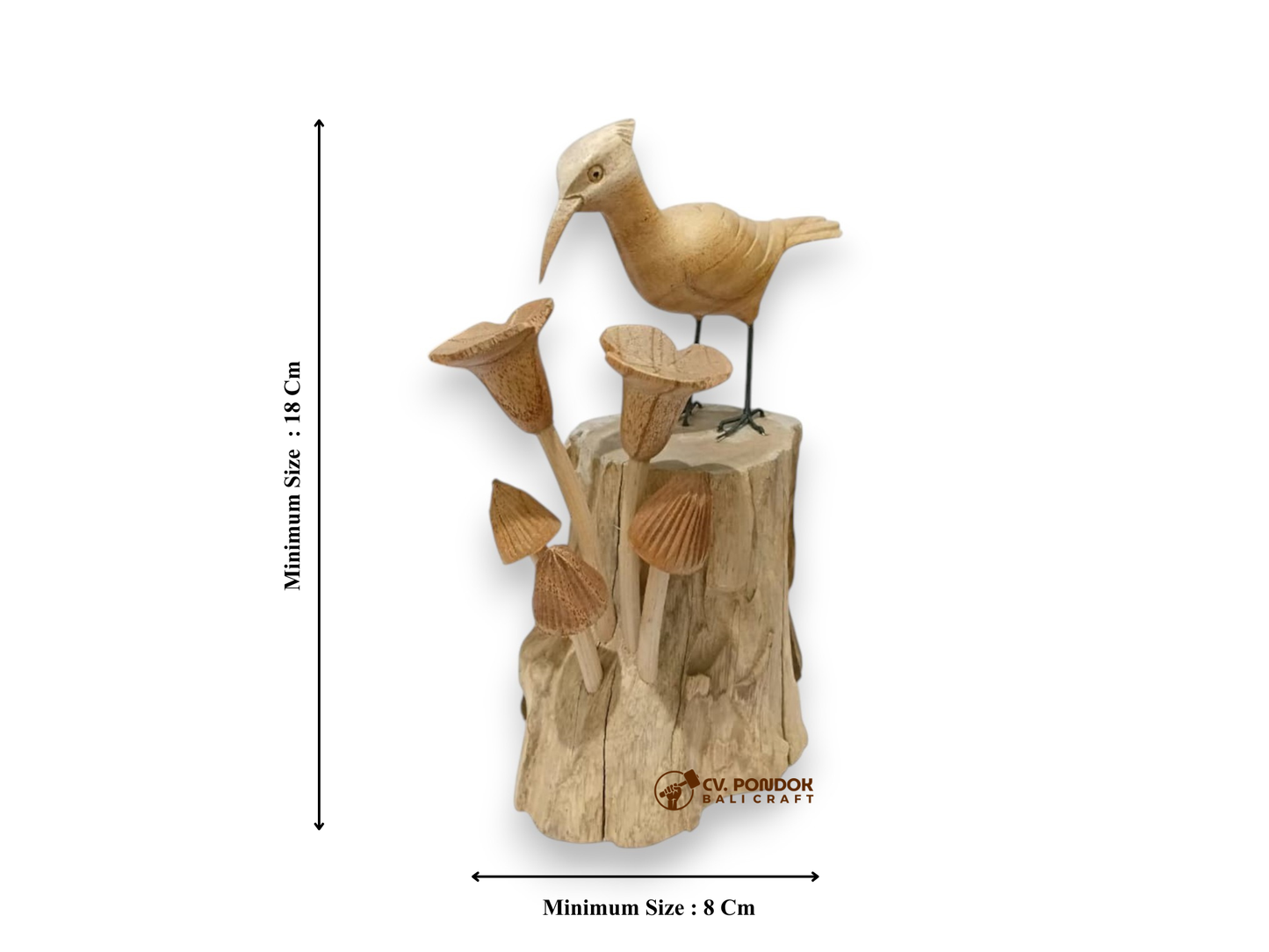 Hand Carved Wooden Woodpecker with Mushroom Sculpture