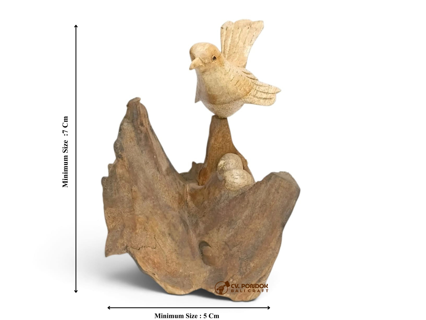 Hand Carved Wooden Bird with Nest and 3 Eggs Rootwood Sculpture
