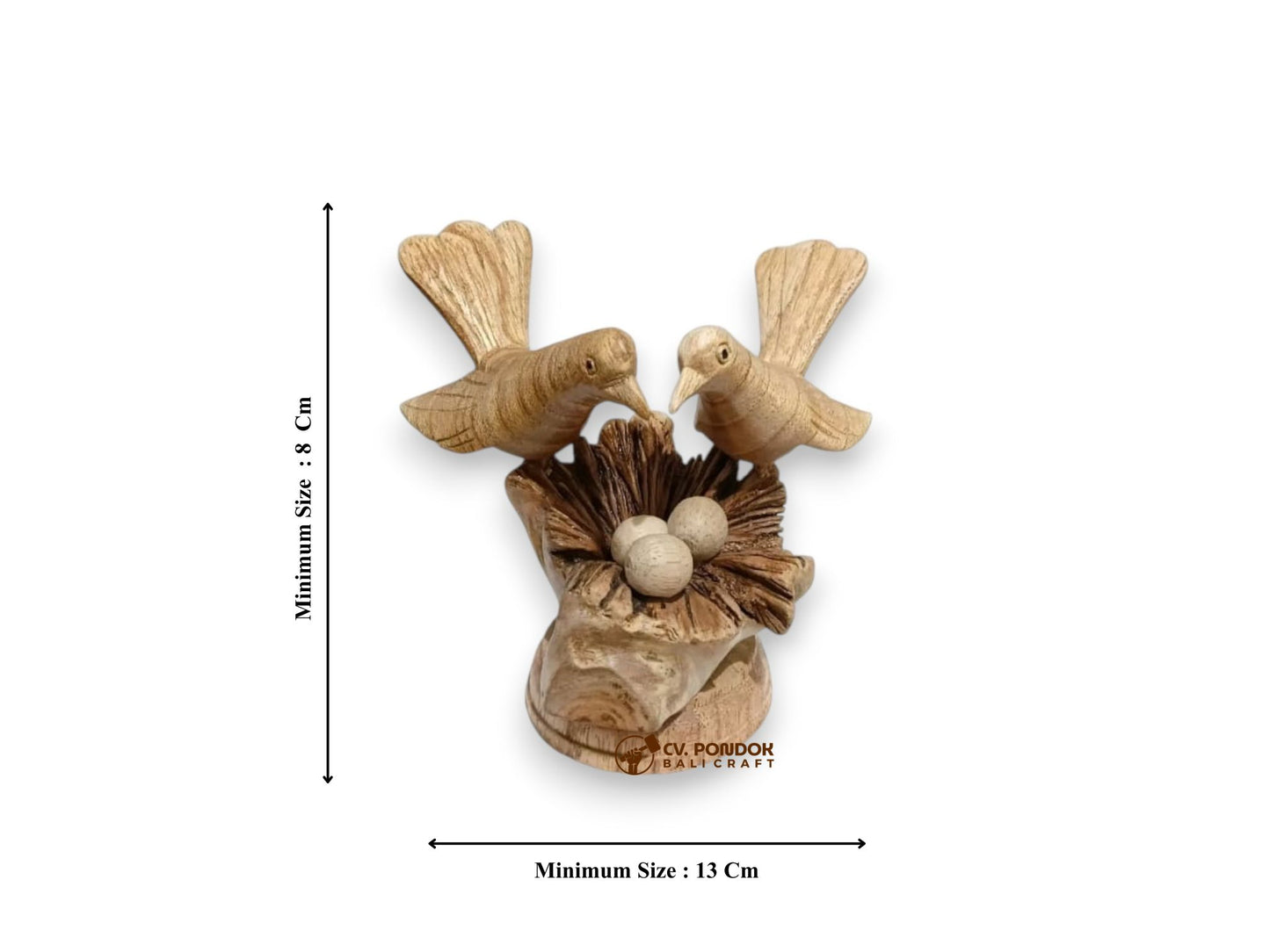 Hand Carved Wooden Bird Couple with Nest and Eggs Sculpture