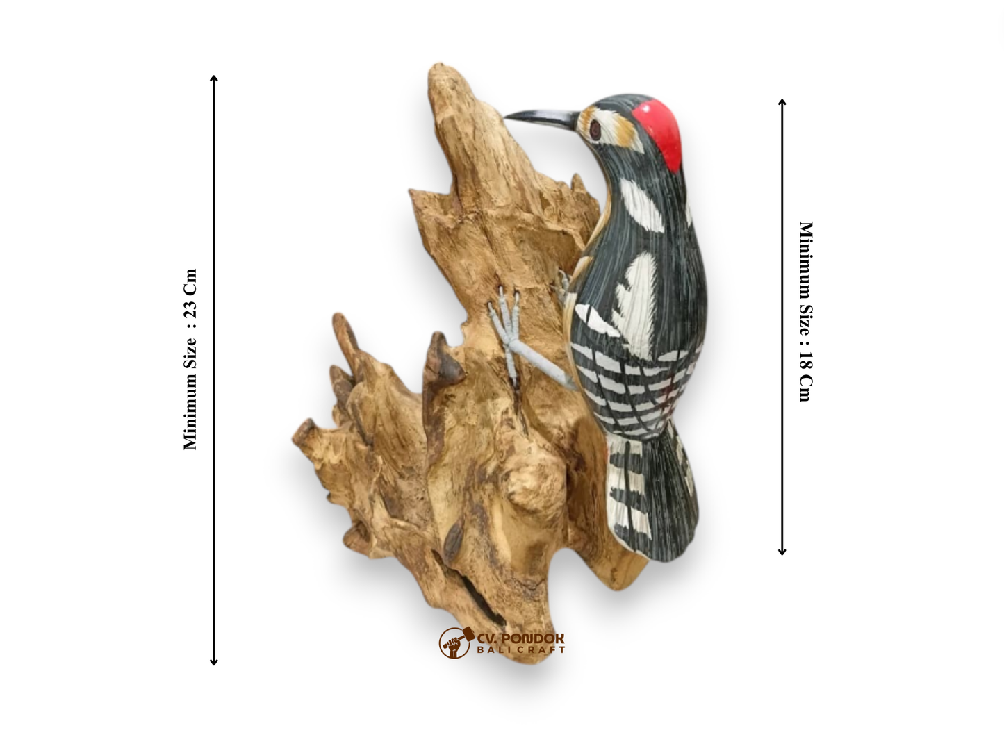Hand Painted Red-Crowned Spotted Woodpecker on Rootwood Sculpture