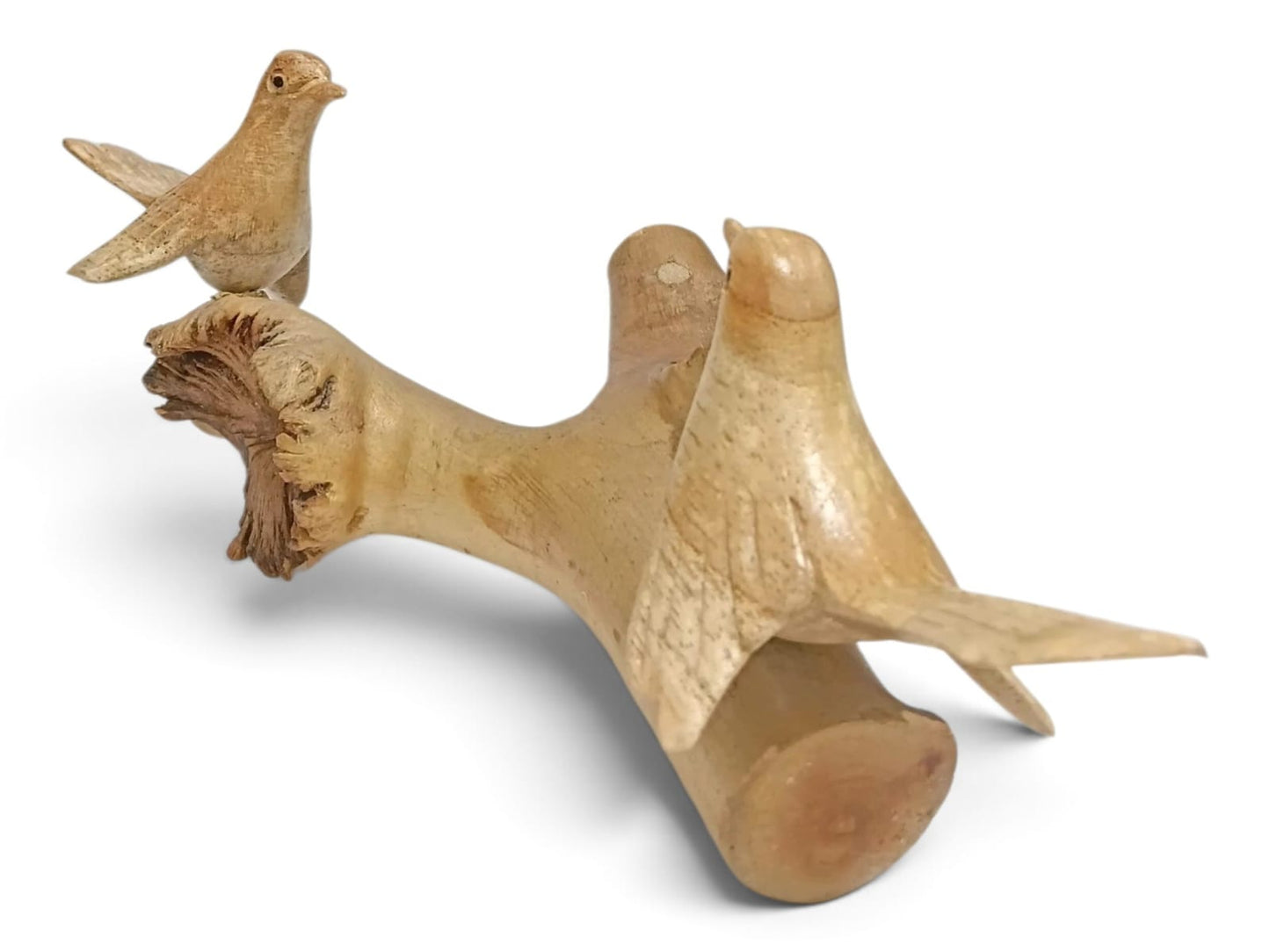 Hand Carved Wooden Bird Couple on Natural Rootwood Sculpture