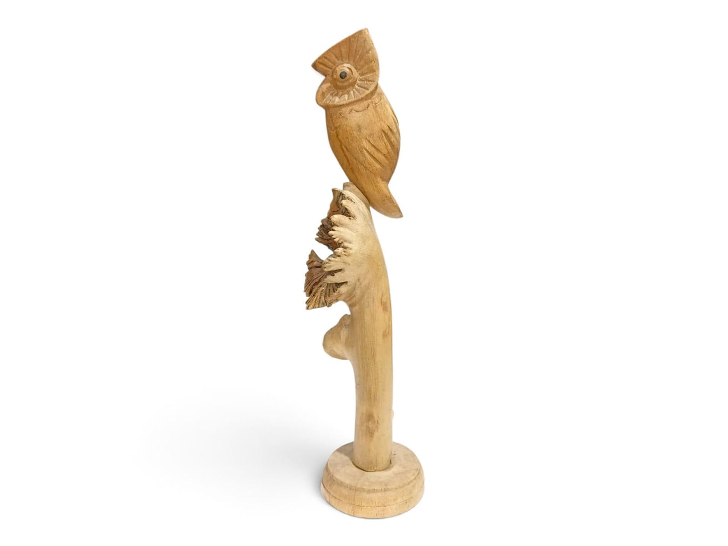 Hand Carved Wooden Owl with Mushrooms Tabletop Sculpture