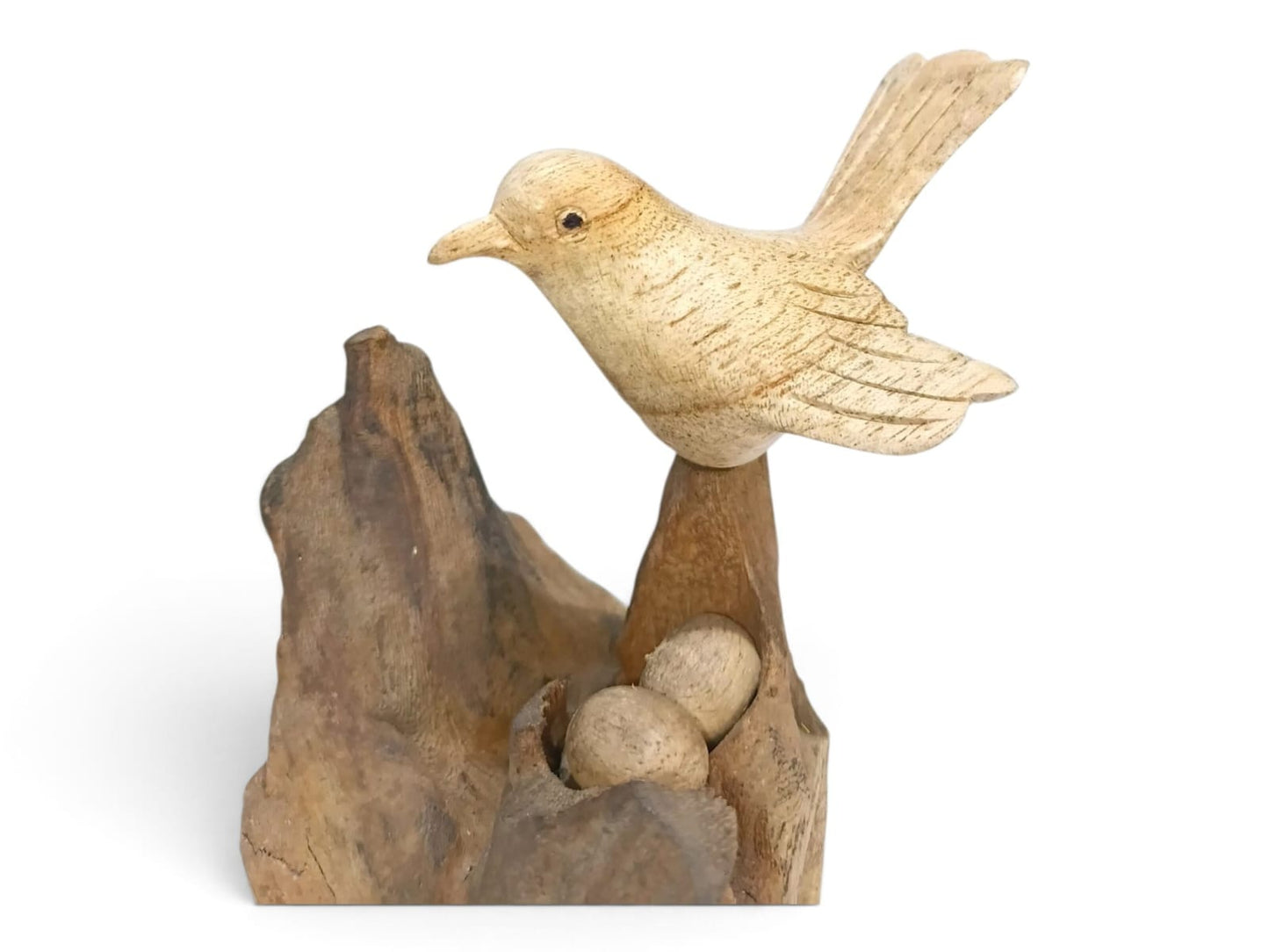 Hand Carved Wooden Bird with Nest and 3 Eggs Rootwood Sculpture