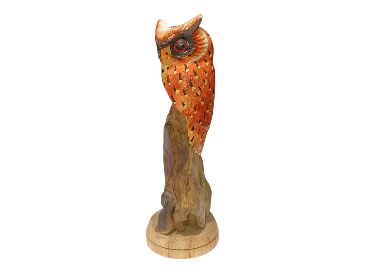 Hand Painted Wooden Owl on Natural Rootwood Sculpture