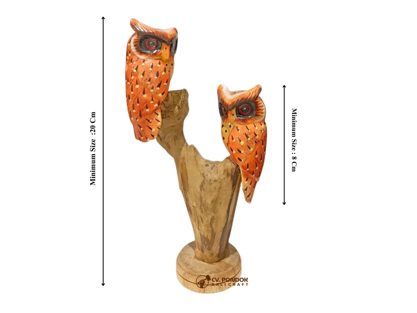 Hand Painted Wooden Owl Couple on Natural Rootwood Sculpture