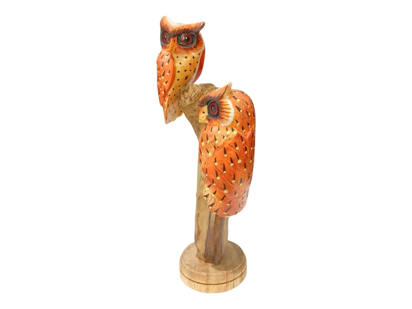 Hand Painted Wooden Owl Couple on Natural Rootwood Sculpture
