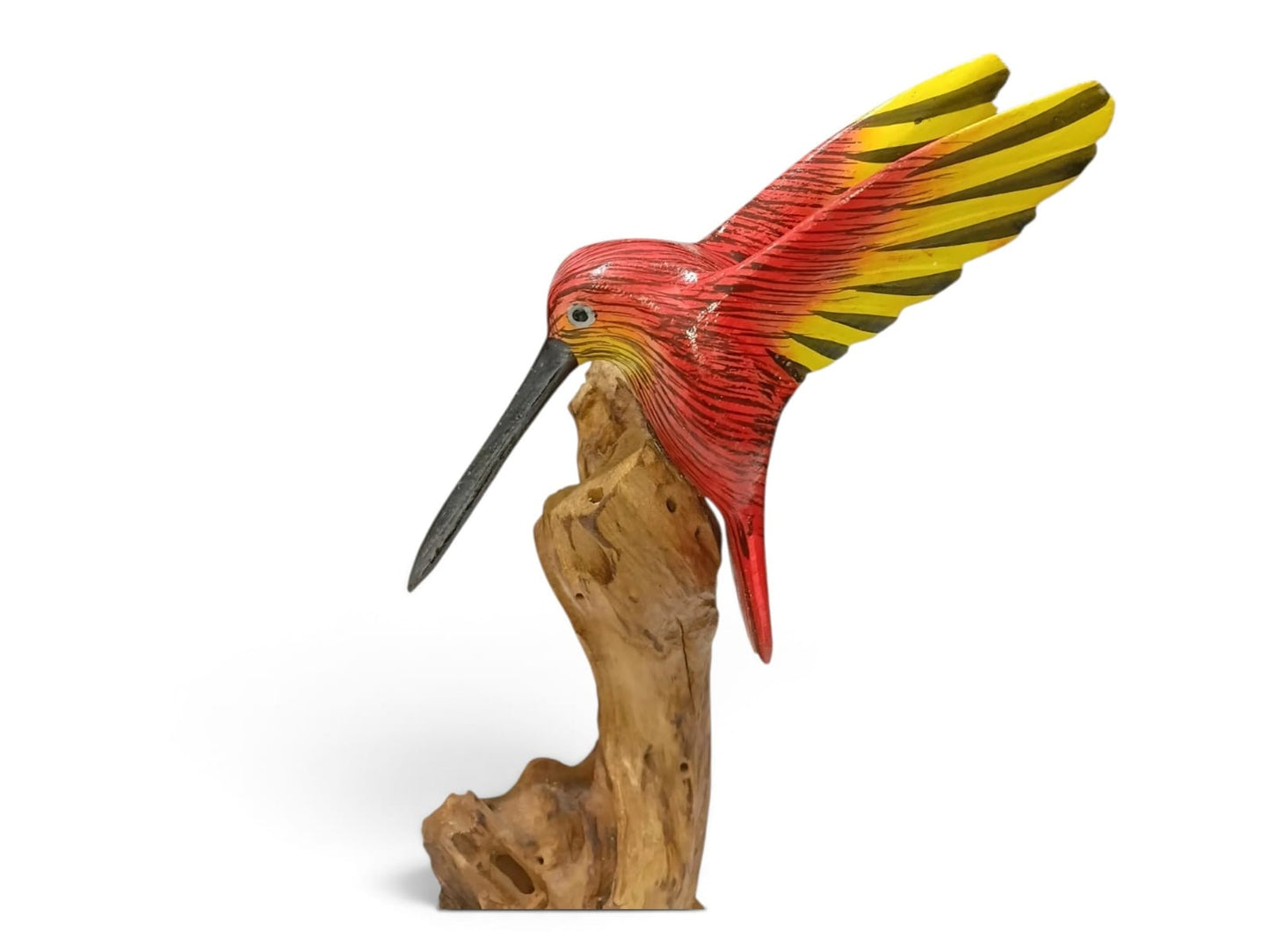 Hand Painted Red Wooden Hummingbird on Natural Rootwood Sculpture