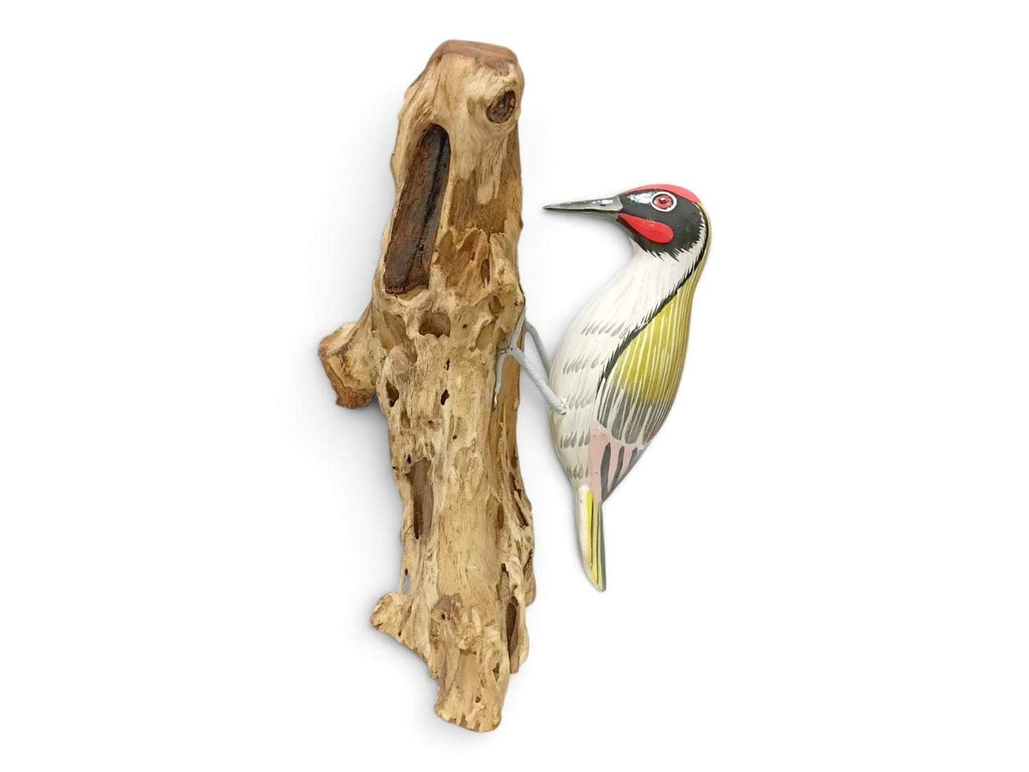 Hand Painted Wooden Woodpecker on Natural Rootwood Sculpture