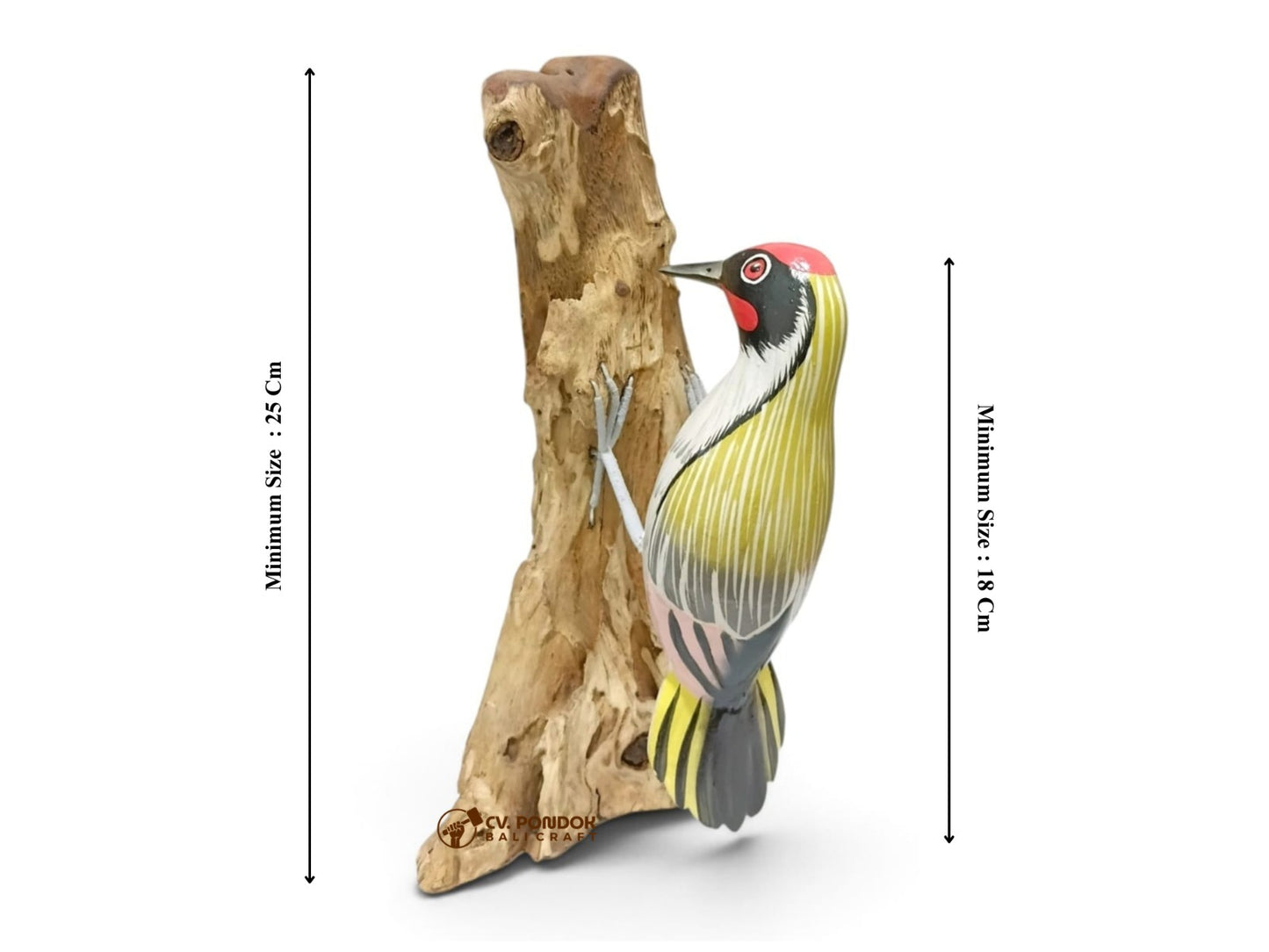 Hand Painted Wooden Woodpecker on Natural Rootwood Sculpture