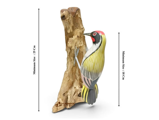 Hand Painted Wooden Woodpecker on Natural Rootwood Sculpture