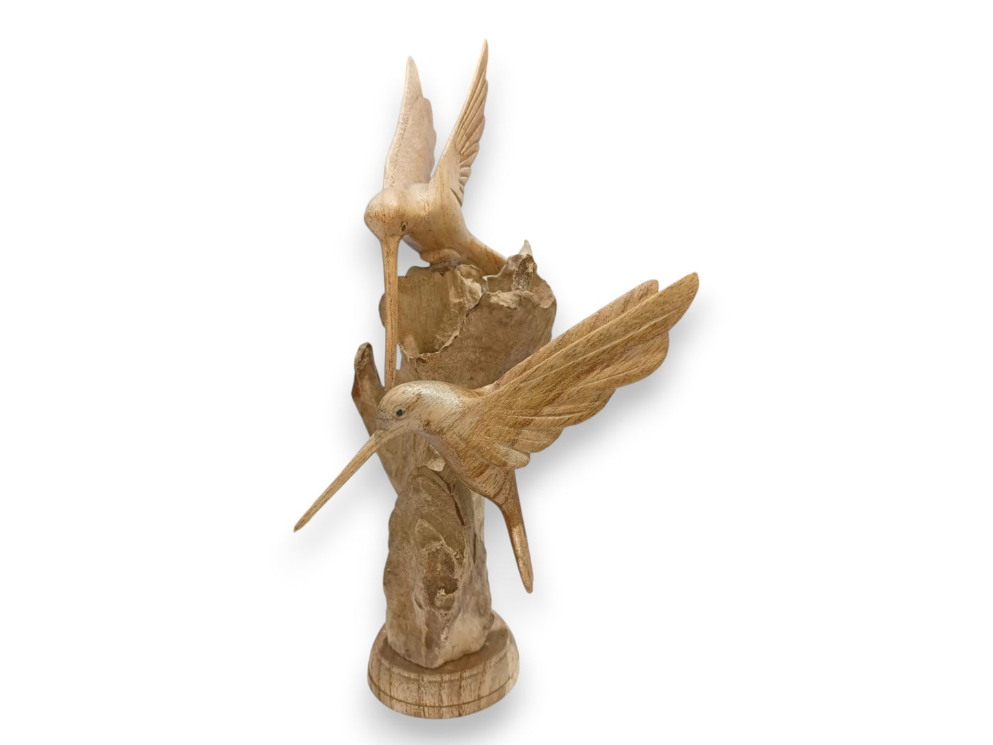 Hand Carved Wooden Hummingbird Couple on Rootwood Sculpture