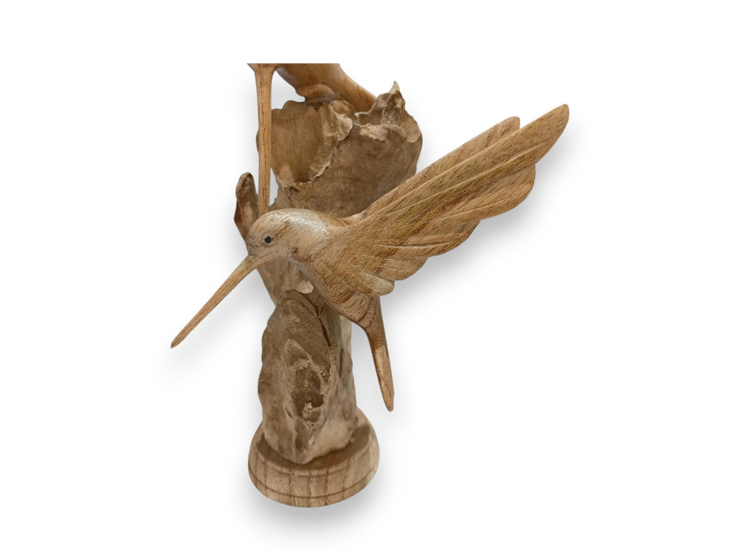 Hand Carved Wooden Hummingbird Couple on Rootwood Sculpture