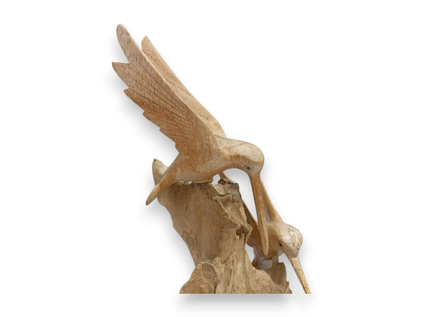 Hand Carved Wooden Hummingbird Couple on Rootwood Sculpture