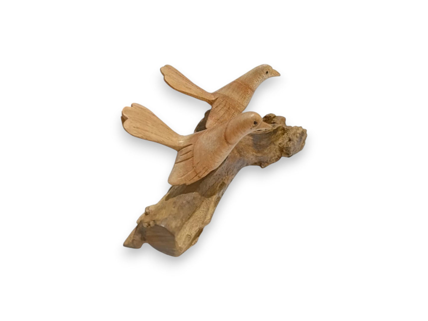 Hand Carved Wooden Bird Couple on Natural Rootwood