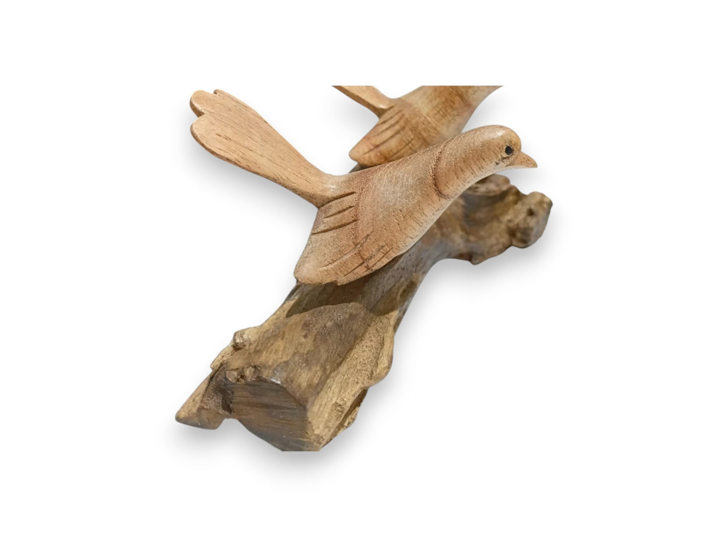 Hand Carved Wooden Bird Couple on Natural Rootwood