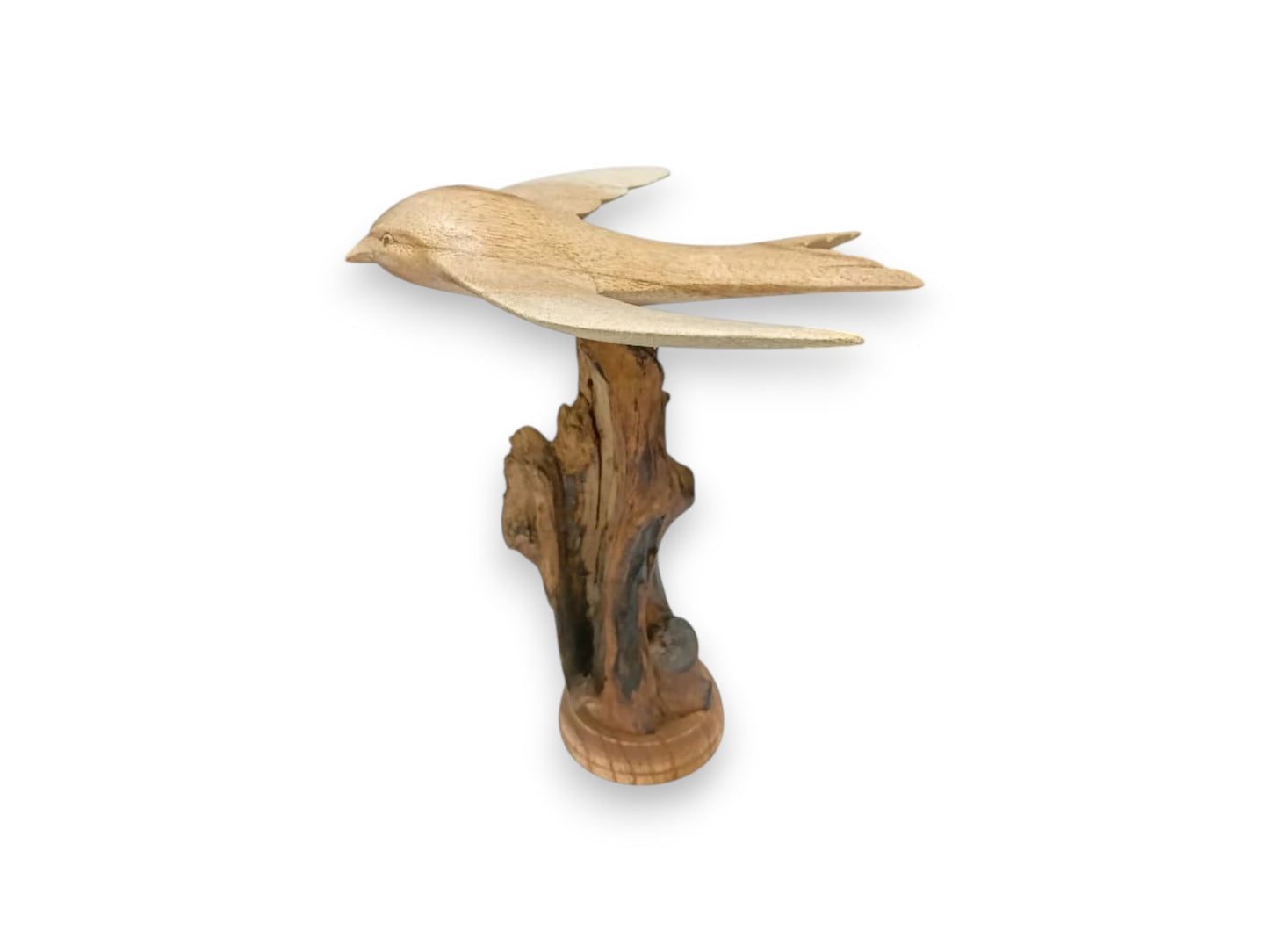 Hand Carved Wooden Swiftlet Bird in Flight Sculpture