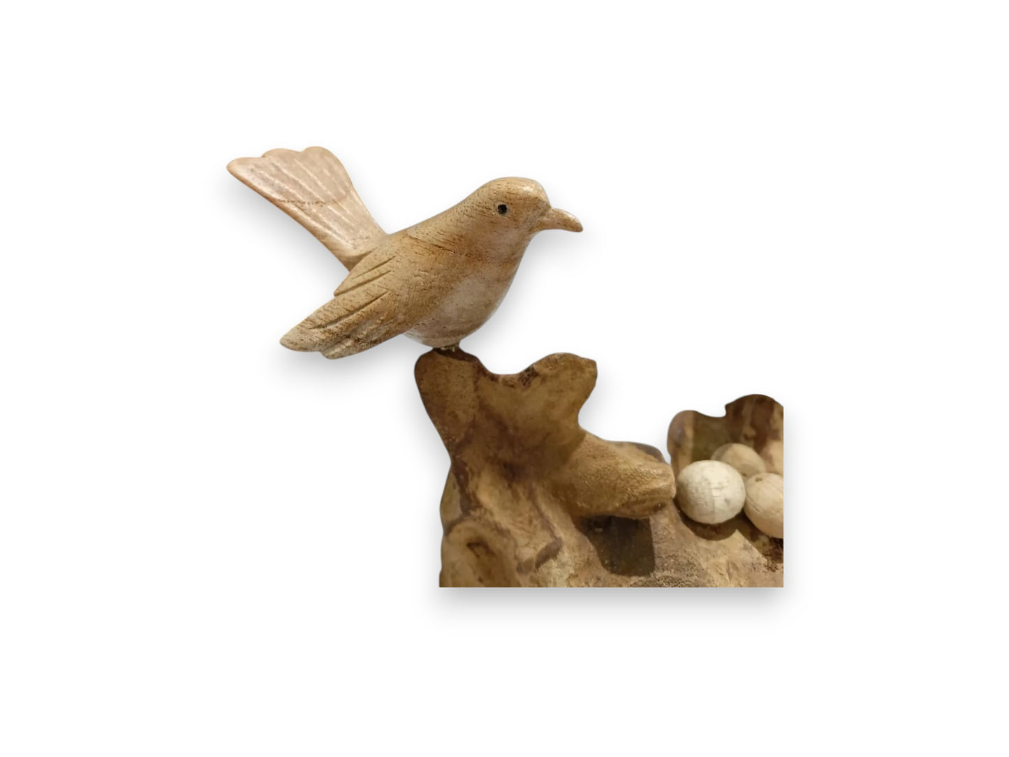 Hand Carved Wooden Bird Couple with Three Eggs Sculpture