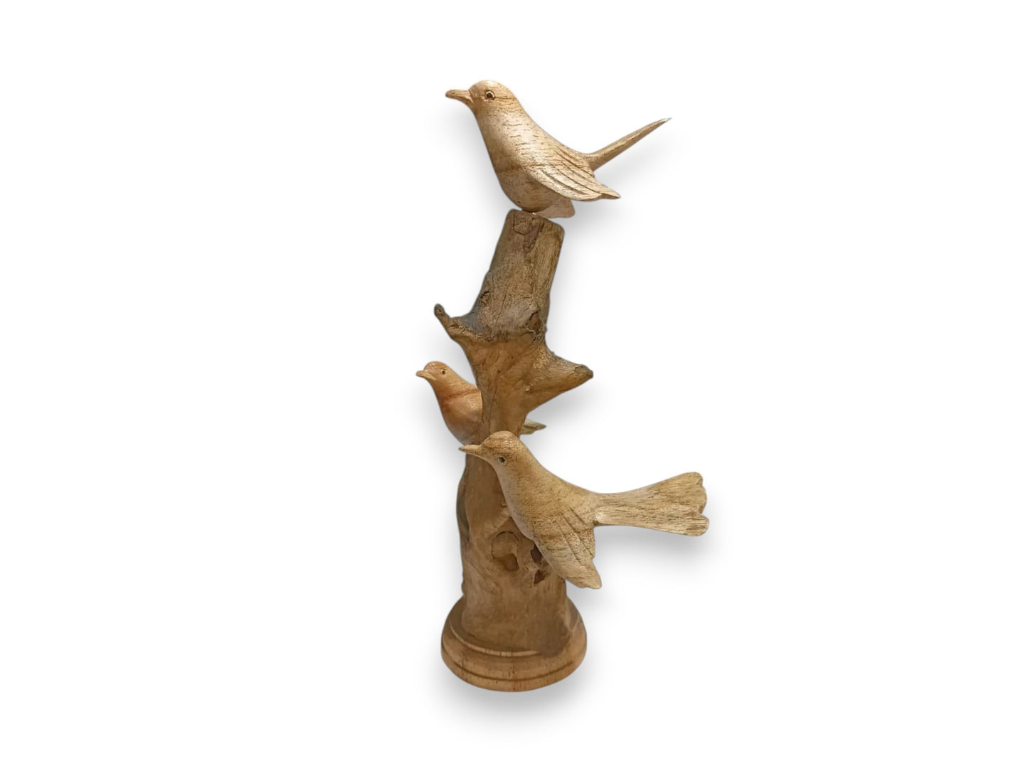Hand Carved Wooden Bird Trio on Natural Rootwood Sculpture