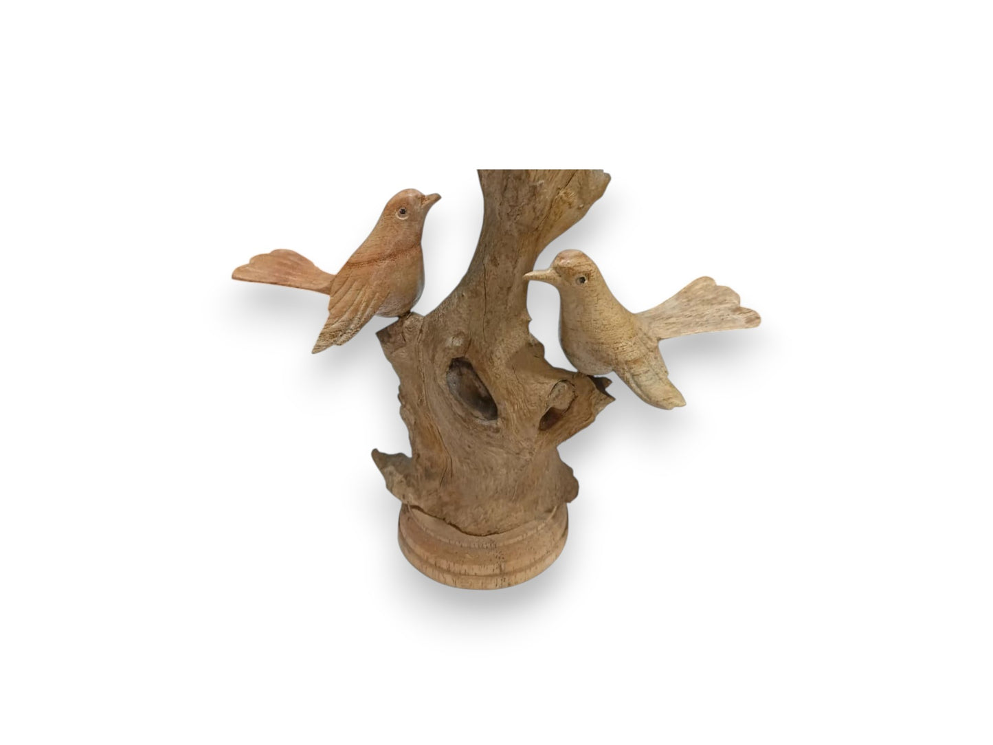 Hand Carved Wooden Bird Trio on Natural Rootwood Sculpture