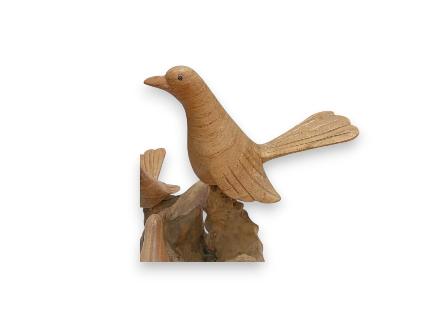 Hand Carved Wooden Bird Family of Three on Rootwood