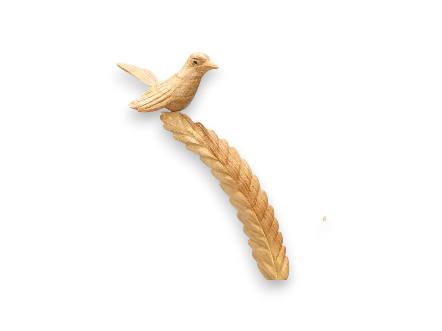Hand Carved Wooden Bird Couple on Wheat Stalks Sculpture